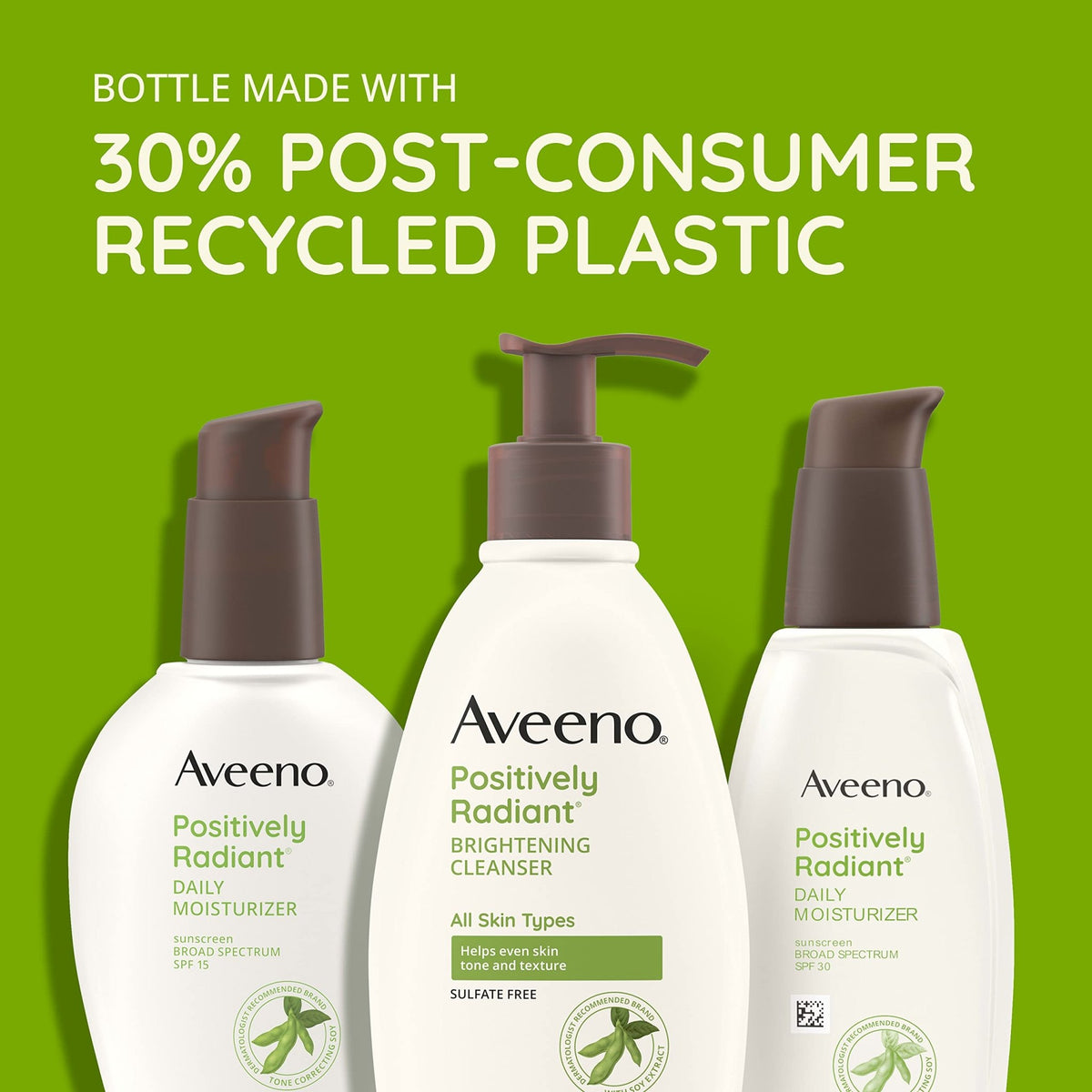 Aveeno Positively Radiant Face Moisturizer with SPF 30 Sunscreen, Hydrating Facial Moisturizer with Soy Extract to Visibly Improve Skin Tone and Texture - FENGGESTORE20
