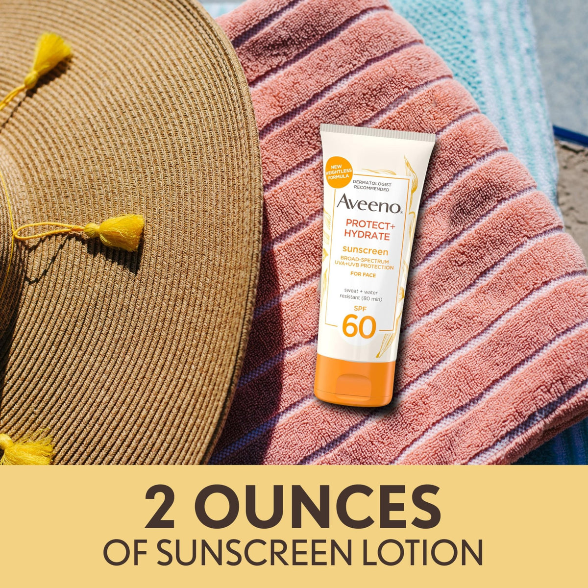 Aveeno Protect + Hydrate Face Sunscreen, SPF 60 Broad Spectrum, for Sensitive Skin, Travel Size, Water Resistant - FENGGESTORE20