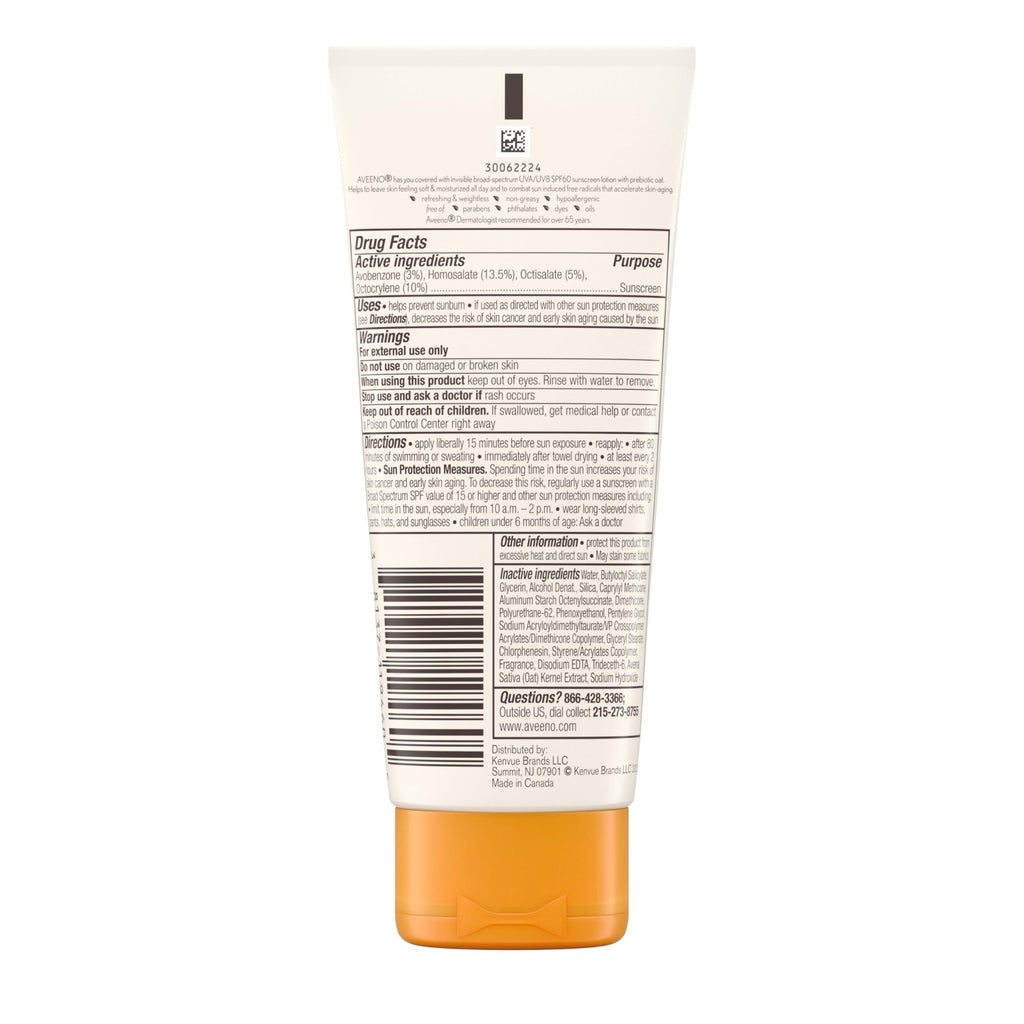 Aveeno Protect + Hydrate Moisturizing Body Sunscreen Lotion with Broad Spectrum SPF 60 & Prebiotic Oat, Weightless & Refreshing Feel - FENGGESTORE20