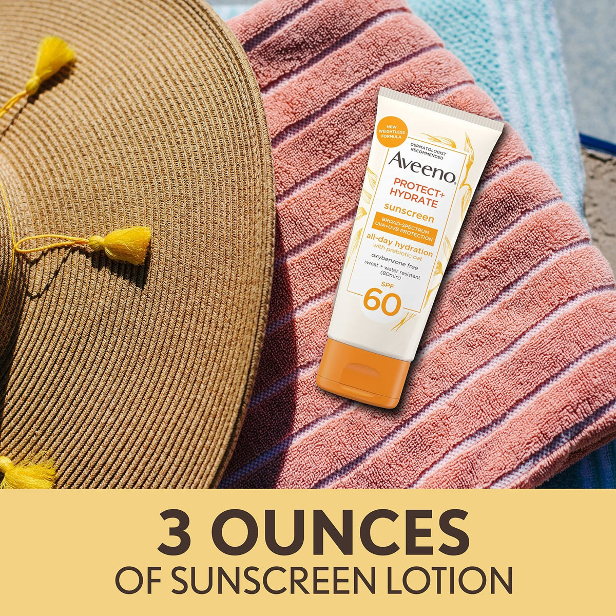 Aveeno Protect + Hydrate Moisturizing Body Sunscreen Lotion with Broad Spectrum SPF 60 & Prebiotic Oat, Weightless & Refreshing Feel - FENGGESTORE20
