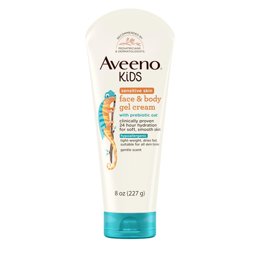 Aveeno Sensitive Skin Face & Body Gel Cream for Kids with Prebiotic Oat, Clinically Proven 24 Hour Hydration for Soft Skin - FENGGESTORE20