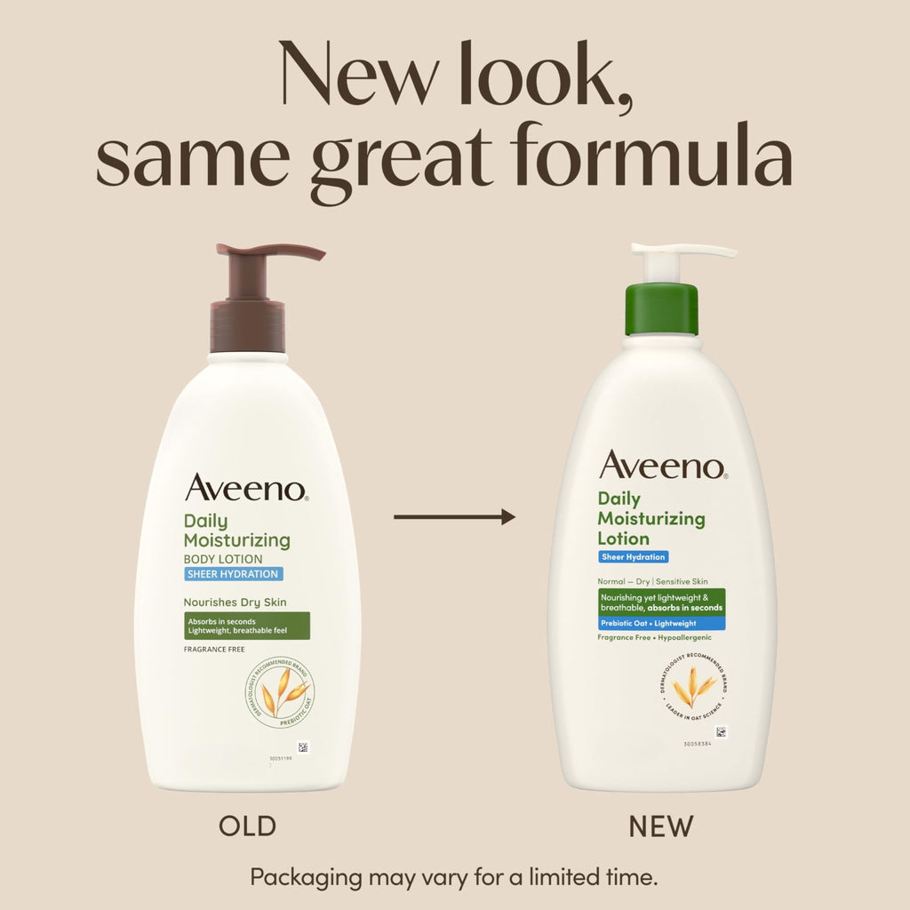 Aveeno Sheer Hydration Fragrance-Free Daily Moisturizing Lotion with Prebiotic Oat for Dry Skin, Lightweight - FENGGESTORE20