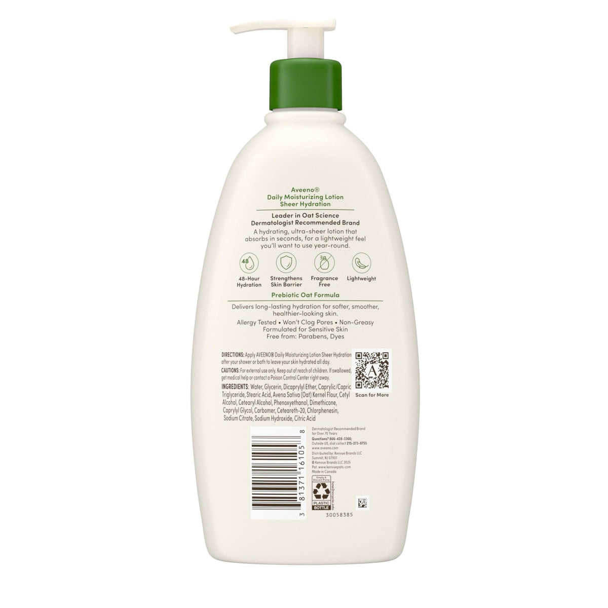 Aveeno Sheer Hydration Fragrance-Free Daily Moisturizing Lotion with Prebiotic Oat for Dry Skin, Lightweight - FENGGESTORE20