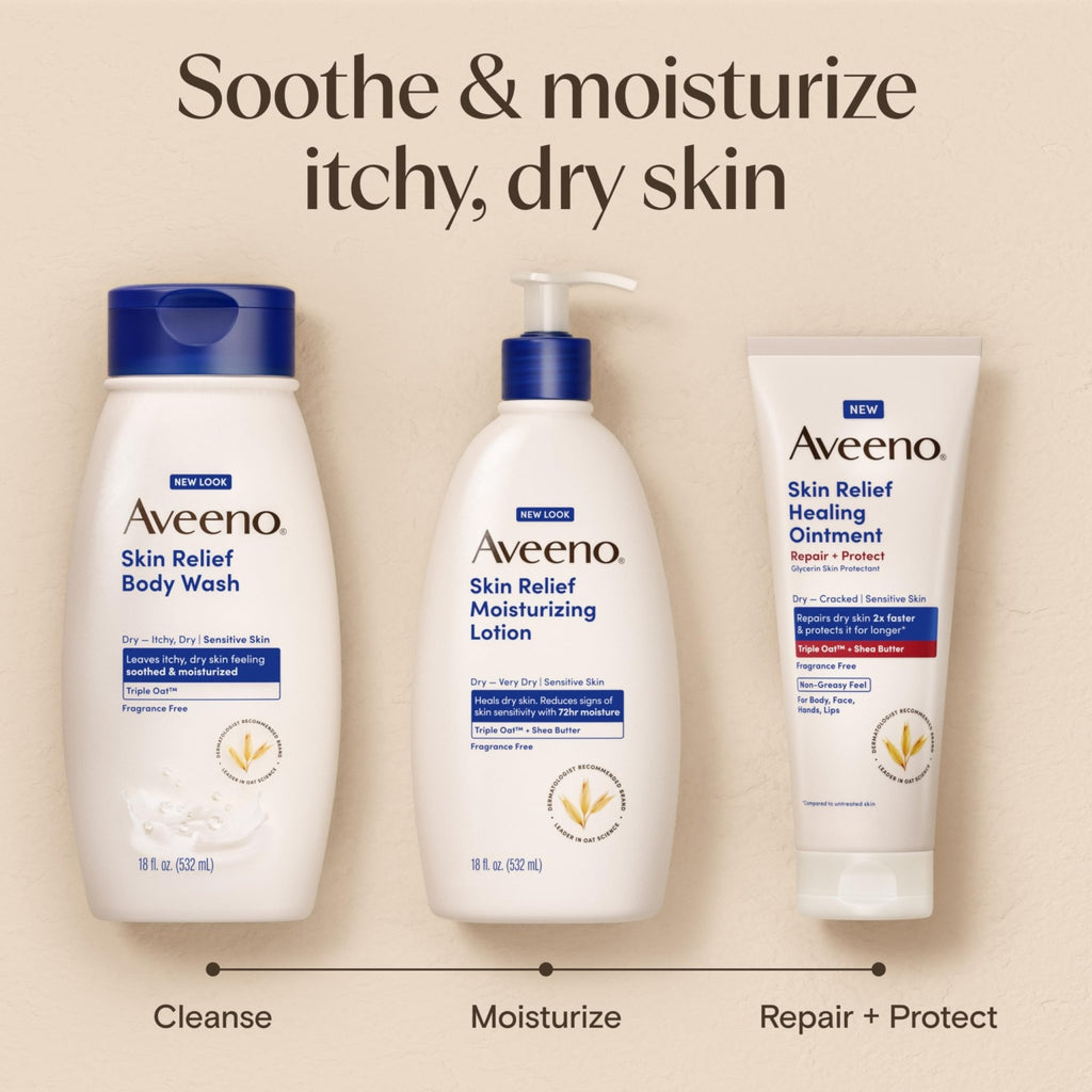 Aveeno Skin Relief Moisturizing Lotion Heals Very Dry, Sensitive Skin, Fast-Absorbing Body - FENGGESTORE20