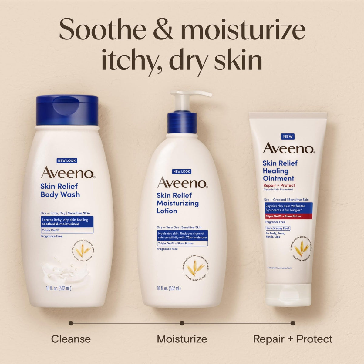Aveeno Skin Relief Moisturizing Lotion Heals Very Dry, Sensitive Skin, Fast-Absorbing Body - FENGGESTORE20