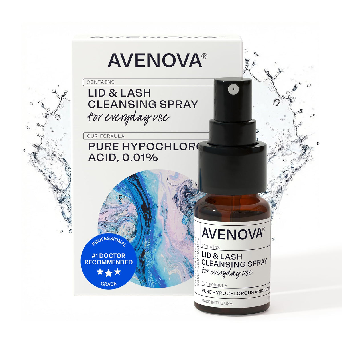 Avenova Eyelid and Eyelash Cleanser Spray - 20ml Bottle - Gentle Everyday Pure Hypochlorous Acid Spray for Eye Irritation - FENGGESTORE20