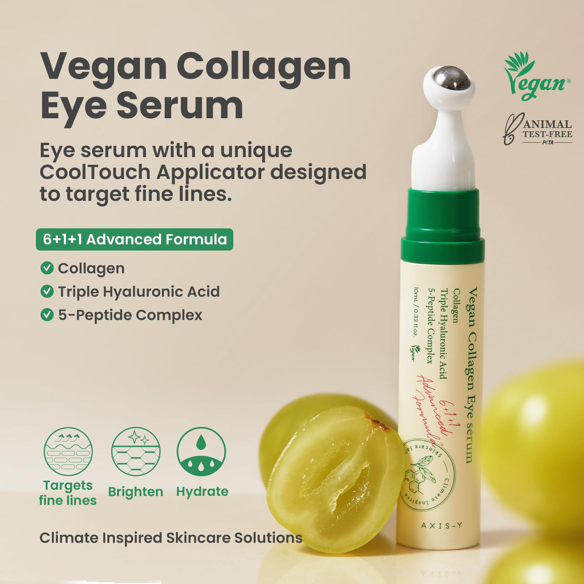 AXIS-Y Vegan Collagen Eye Serum - K Beauty Triple Hyaluronic Acid & Peptide Collagen Serum Improve Skin Elasticity, Reduce Fine Lines & Dark Circles - FENGGESTORE20
