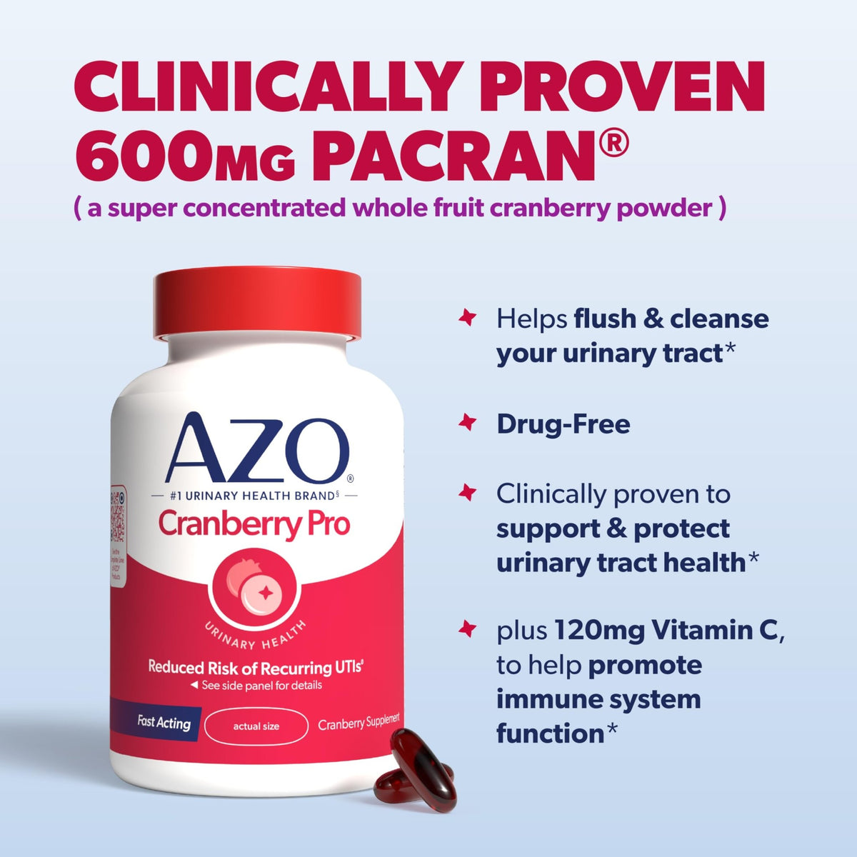 AZO Cranberry Pro, Cranberry Pills for Women & Men, 600mg Pacran, Made with Concentrated Whole Fruit Cranberry Powder to Help Cleanse and Protect The Urinary Tract - FENGGESTORE20