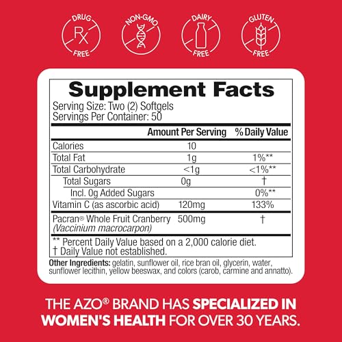 AZO Cranberry Supplement, Made with Concentrated Whole Fruit Cranberry Powder to Help Cleanse and Protect the Urinary Tract - FENGGESTORE20