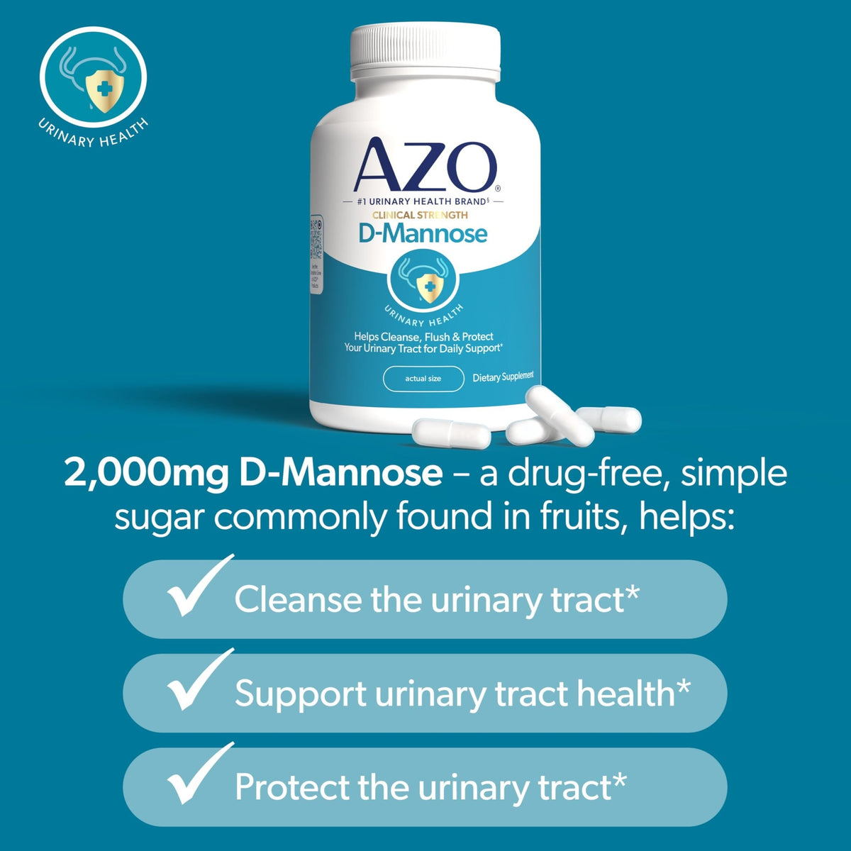 AZO D Mannose Urinary Tract Health, Cleanse, Flush & Protect The Urinary Tract, No.1 Pharmacist Recommended Brand - FENGGESTORE20