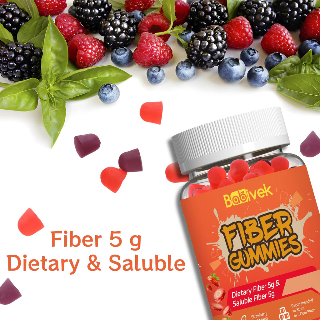 Babivek Fiber Gummies for Women and Men – Dietary Fiber, Gut Health Support, Vegan, Non-GMO, Non-Gluten, Mixed Berry & Strawberry Flavors, 60 Count(Pack of 2) - FENGGESTORE20