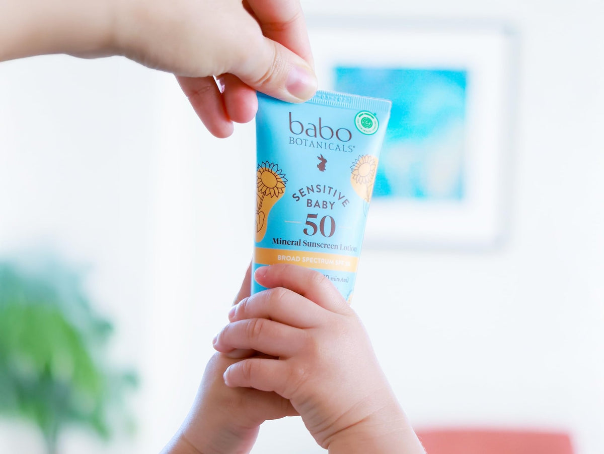 Babo Botanicals Sensitive Baby Mineral Sunscreen Lotion SPF50 - Natural Zinc Oxide - Face & Body - Fragrance-Free - Water-Resistant - FENGGESTORE20