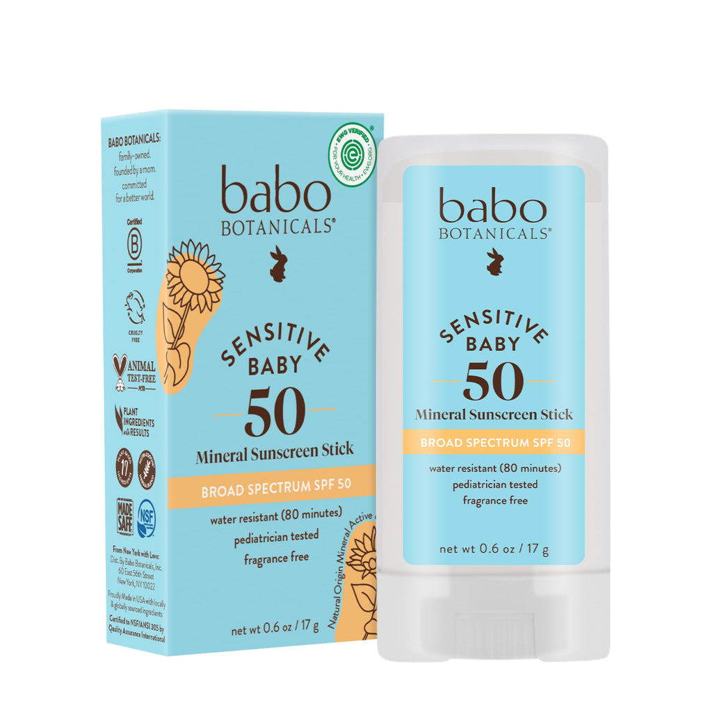 Babo Botanicals Sensitive Baby Mineral Sunscreen Stick SPF 50 - 70% Organic Ingredients - Zinc Oxide - NSF & MADE SAFE and EWG Certified - FENGGESTORE20