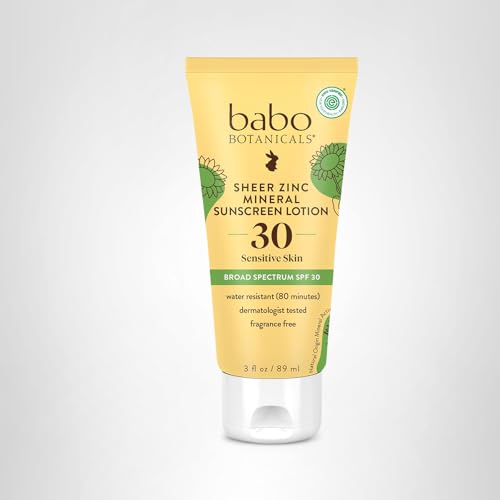 Babo Botanicals Zinc Sunscreen Lotion SPF 30 with 100% Mineral Actives, Non-Greasy, Water-Resistant, Fragrance-Free - FENGGESTORE20