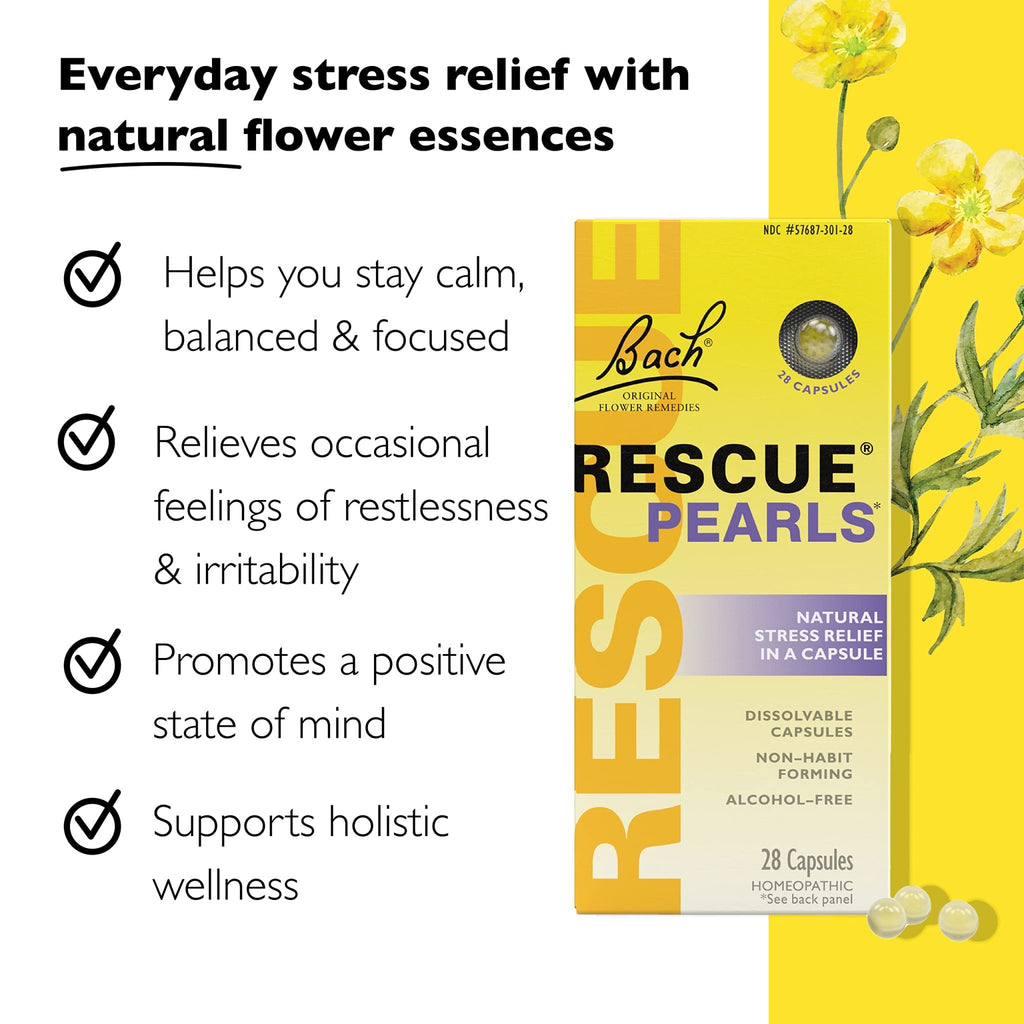 Bach RESCUE PEARLS, Natural Orange Vanilla Flavor, Natural Stress Relief, Homeopathic Flower Essence, Quick-Dissolve, Gluten & Sugar-Free, 28 Count - FENGGESTORE20