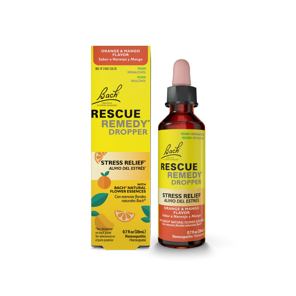 Bach RESCUE Remedy, Orange Mango Flavor, Stress Relief, Homeopathic, Flower Essences, 20mL - FENGGESTORE20