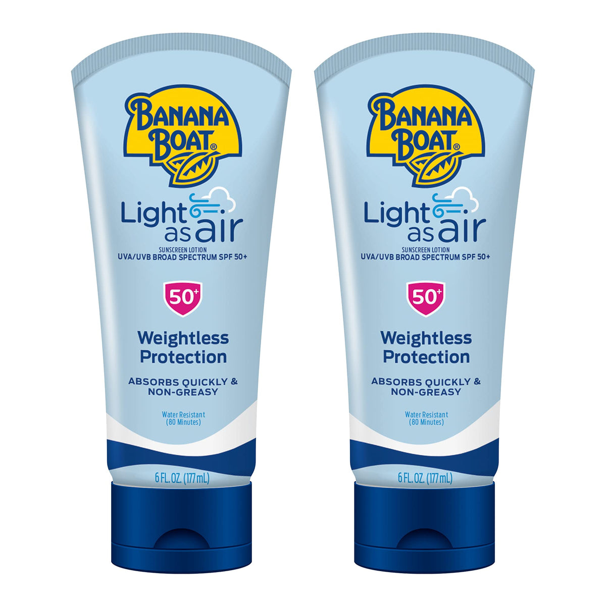 Banana Boat Light As Air Sunscreen Lotion SPF 50 Twin Pack | Lightweight & Non-Greasy Lotion Sunscreen SPF 50 - FENGGESTORE20