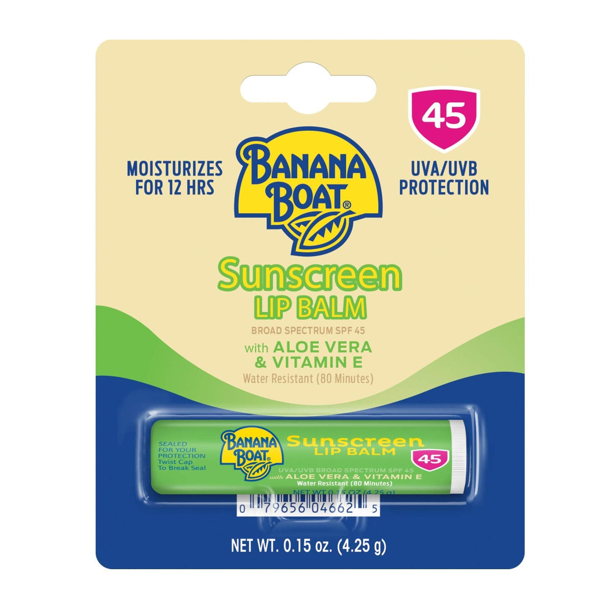 Banana Boat SPF Lip Balm with Aloe Vera & Vitamin E,0.15oz | Beach Essentials,Moisturizing Lip Sunscreen SPF 45 - FENGGESTORE20