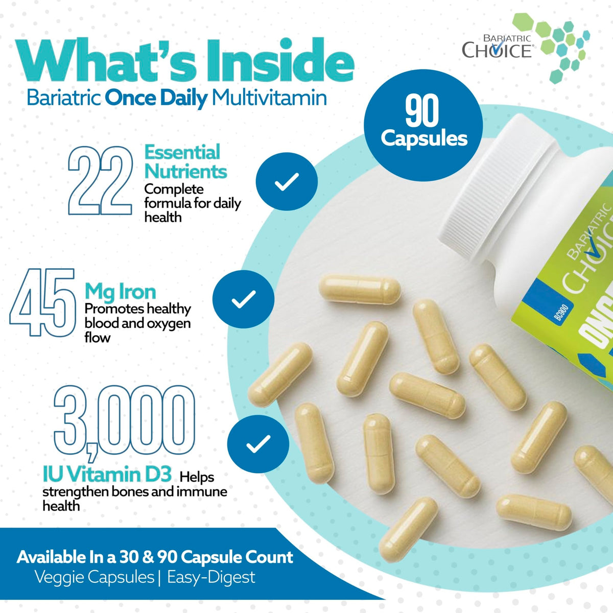 Bariatric Choice Once-Daily Bariatric Multivitamin with 45 mg of Iron | Easy to Swallow Capsule | Vitamin for Bariatric Surgery Patients - FENGGESTORE20