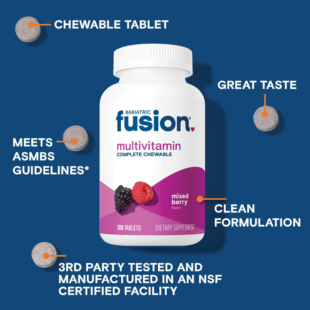 Bariatric Fusion Bariatric Multivitamin with Iron Complete Chewable | Mixed Berry | Post Bariatric Vitamins for Gastric Bypass - FENGGESTORE20