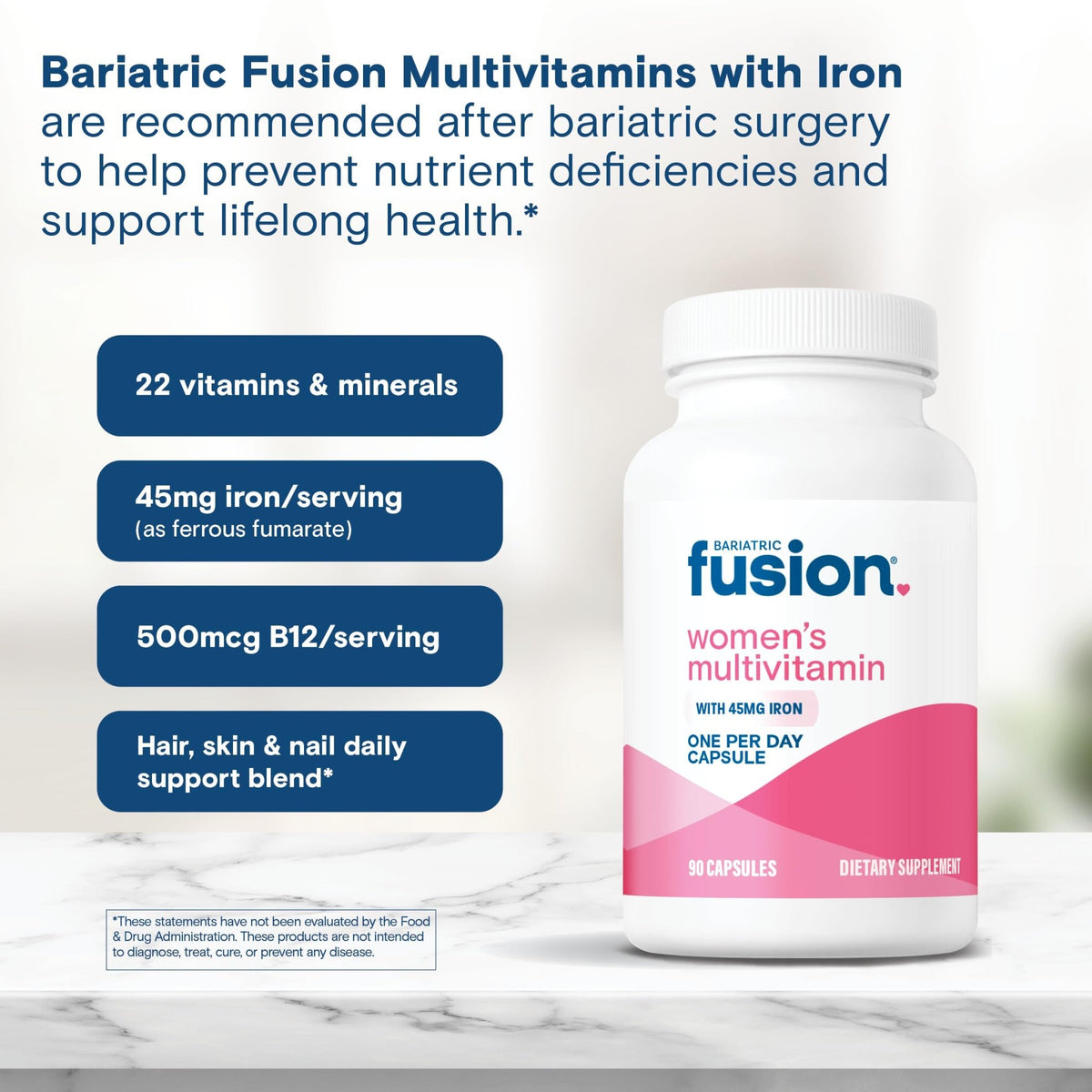 Bariatric Fusion One Per Day Bariatric Multivitamin with Iron for Women | with Hair and Nails Vitamin Blend | Gastric Bypass - FENGGESTORE20