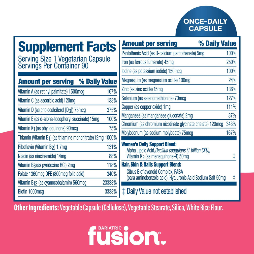 Bariatric Fusion One Per Day Bariatric Multivitamin with Iron for Women | with Hair and Nails Vitamin Blend | Gastric Bypass - FENGGESTORE20