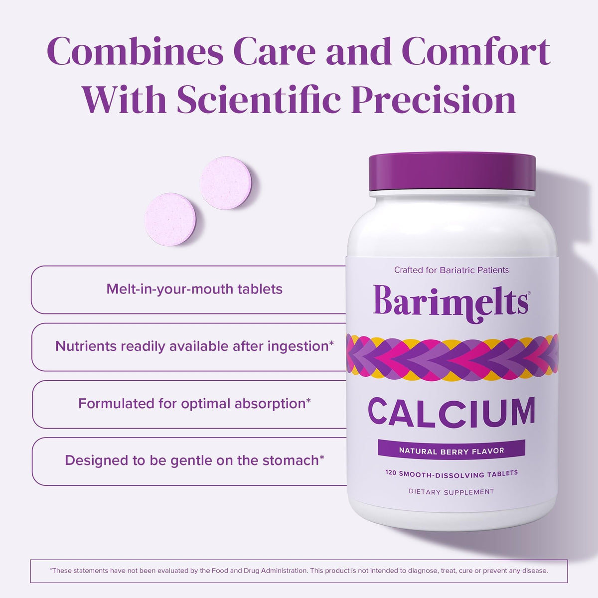 BariMelts Calcium Citrate with Vitamin D3 & Magnesium, 120 Smooth-Dissolving Tablets (1-Month Supply), Bariatric Calcium Supplements - FENGGESTORE20