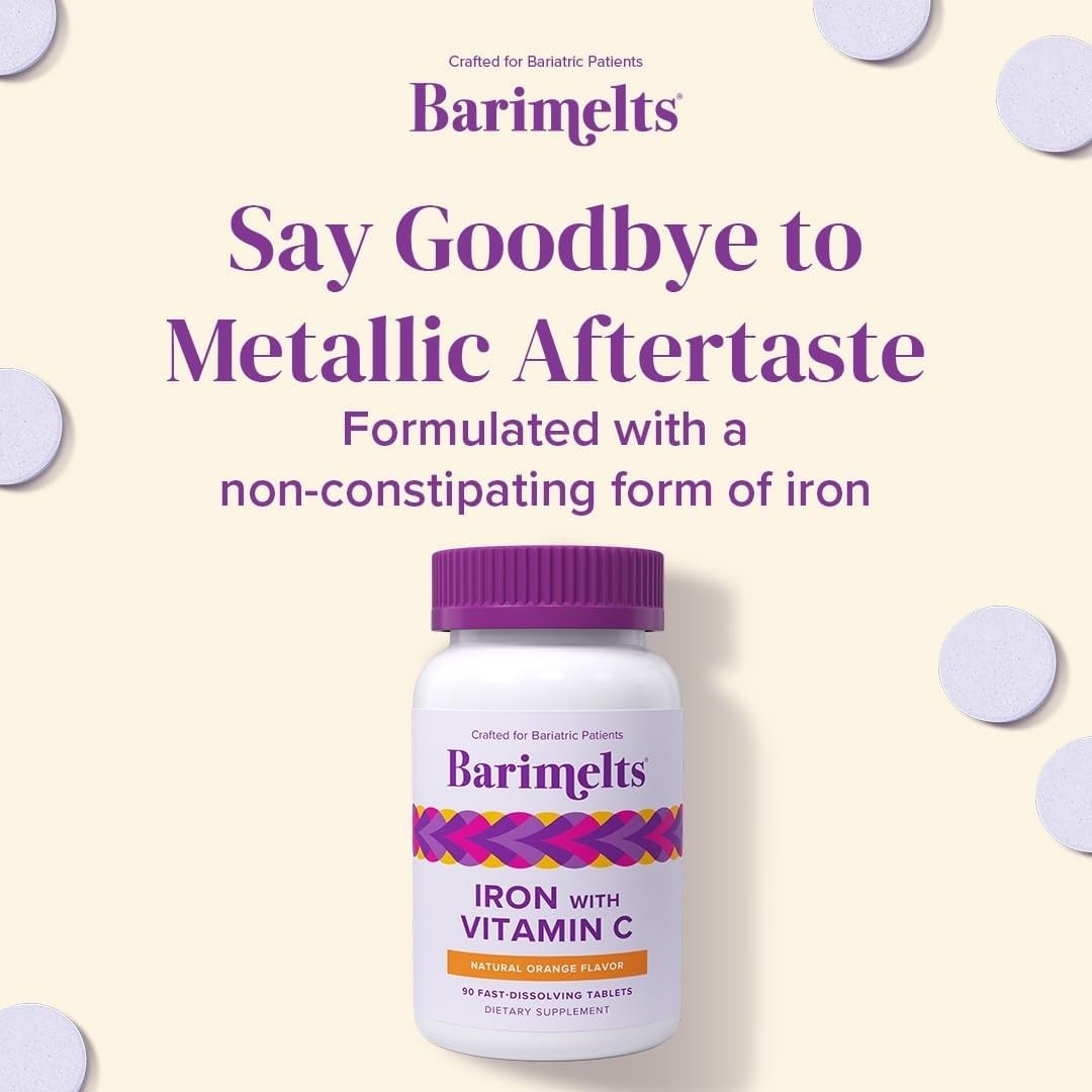 Barimelts Iron with Vitamin C, 90 Fast-Dissolving Tablets (1-Month Supply), Sugar-Free Bariatric Iron Supplement for Women, Natural Orange Flavor - FENGGESTORE20