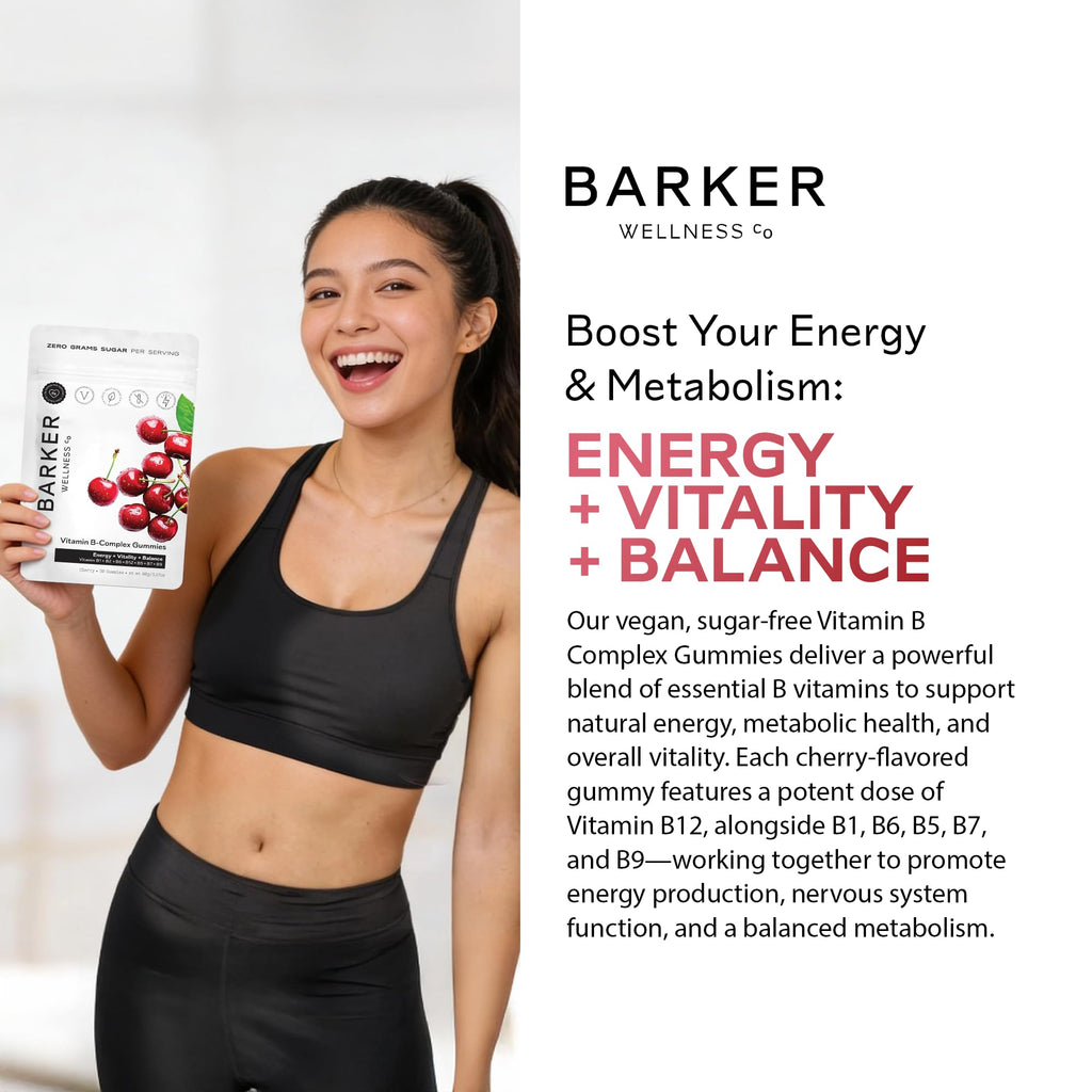 Barker Wellness Vegan B-Complex Gummies – Comprehensive Energy & Metabolism Boost with B1, B5, B6, B7 Biotin, B9 Folate, B12 - FENGGESTORE20
