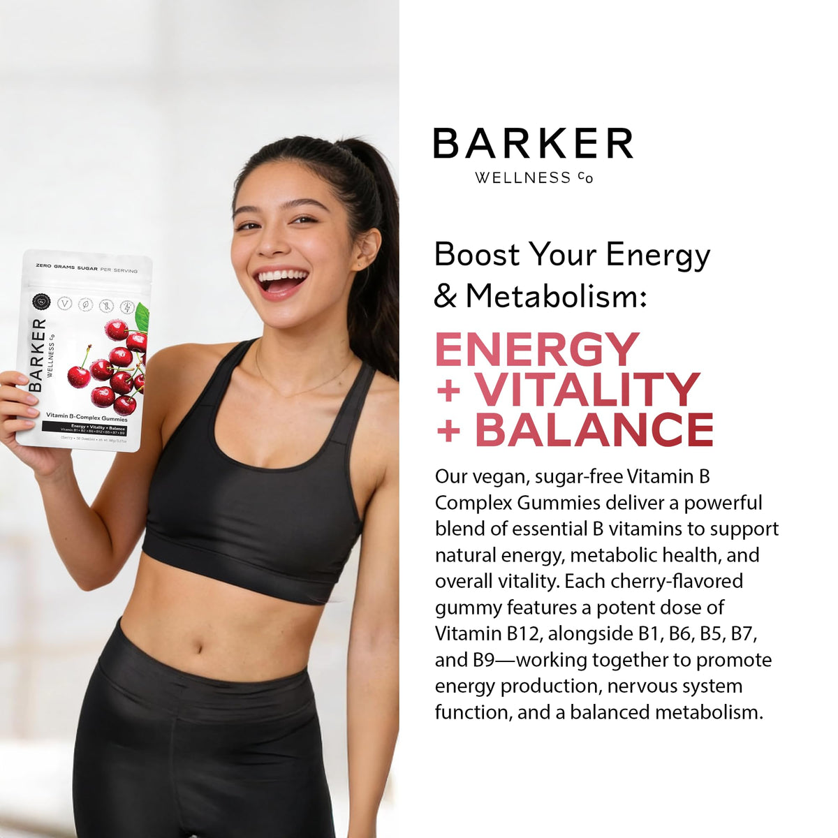 Barker Wellness Vegan B-Complex Gummies – Comprehensive Energy & Metabolism Boost with B1, B5, B6, B7 Biotin, B9 Folate, B12 - FENGGESTORE20