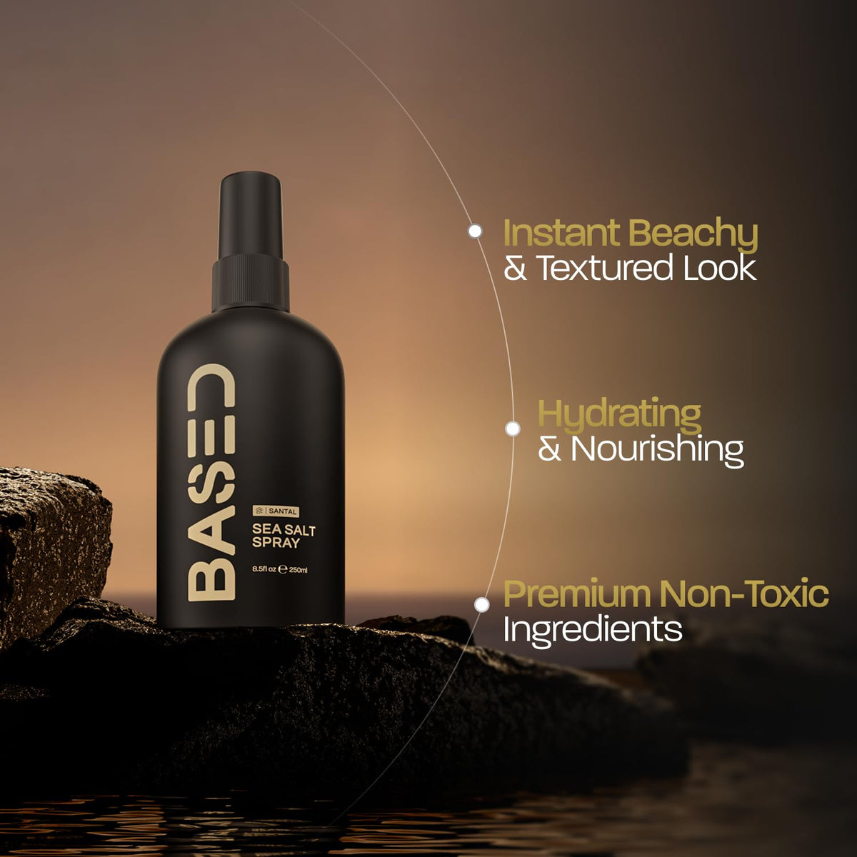 BASED Sea Salt Spray, Natural Finish Sea Salt Spray for Hair, Volume & Texture, Infused with Kelp & Vitamin B5, Light & Non-Greasy, Paraben Free, No Drying Alcohols, 8.5 oz (Pack of 1) - FENGGESTORE20