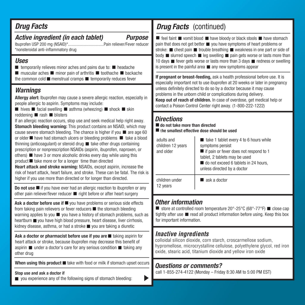 Basic Care Ibuprofen Tablets, 500 Count - FENGGESTORE20