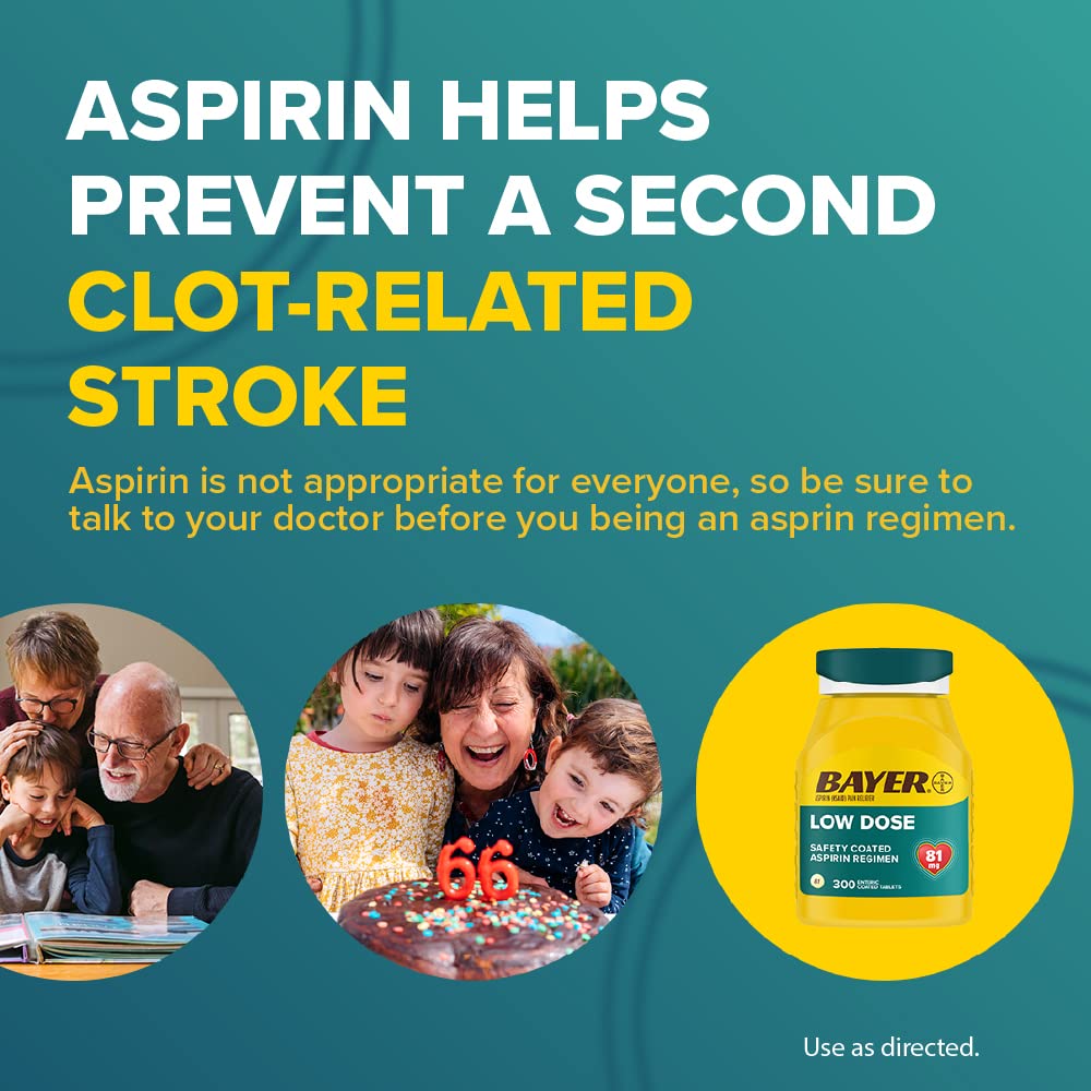 Bayer Aspirin Low Dose 81 mg, Enteric Coated Tablets, Doctor Recommended, Secondary Prevention of Cardiovascular Disease, 300 Safety Coated Tablets (Packaging may vary) - FENGGESTORE20