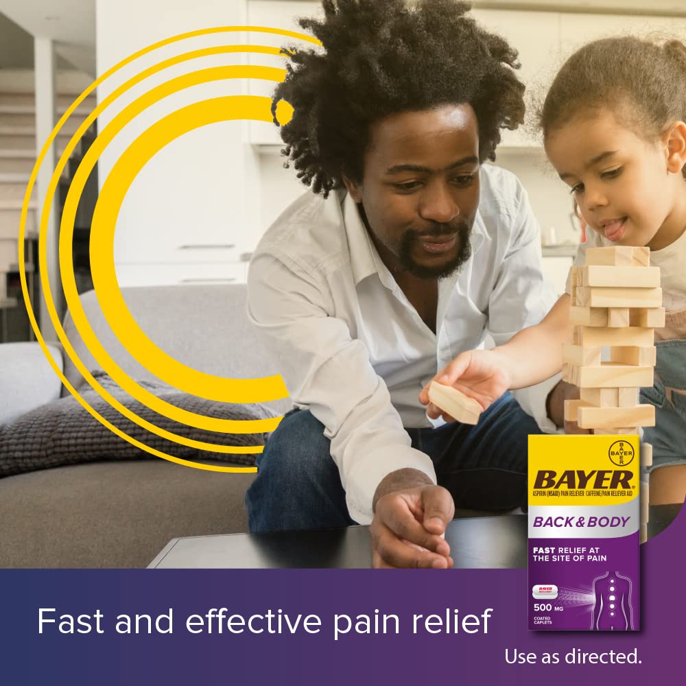 Bayer Back & Body 500mg Aspirin Plus Caffeine for Powerful Pain Relief, 200 Coated Caplets - FENGGESTORE20