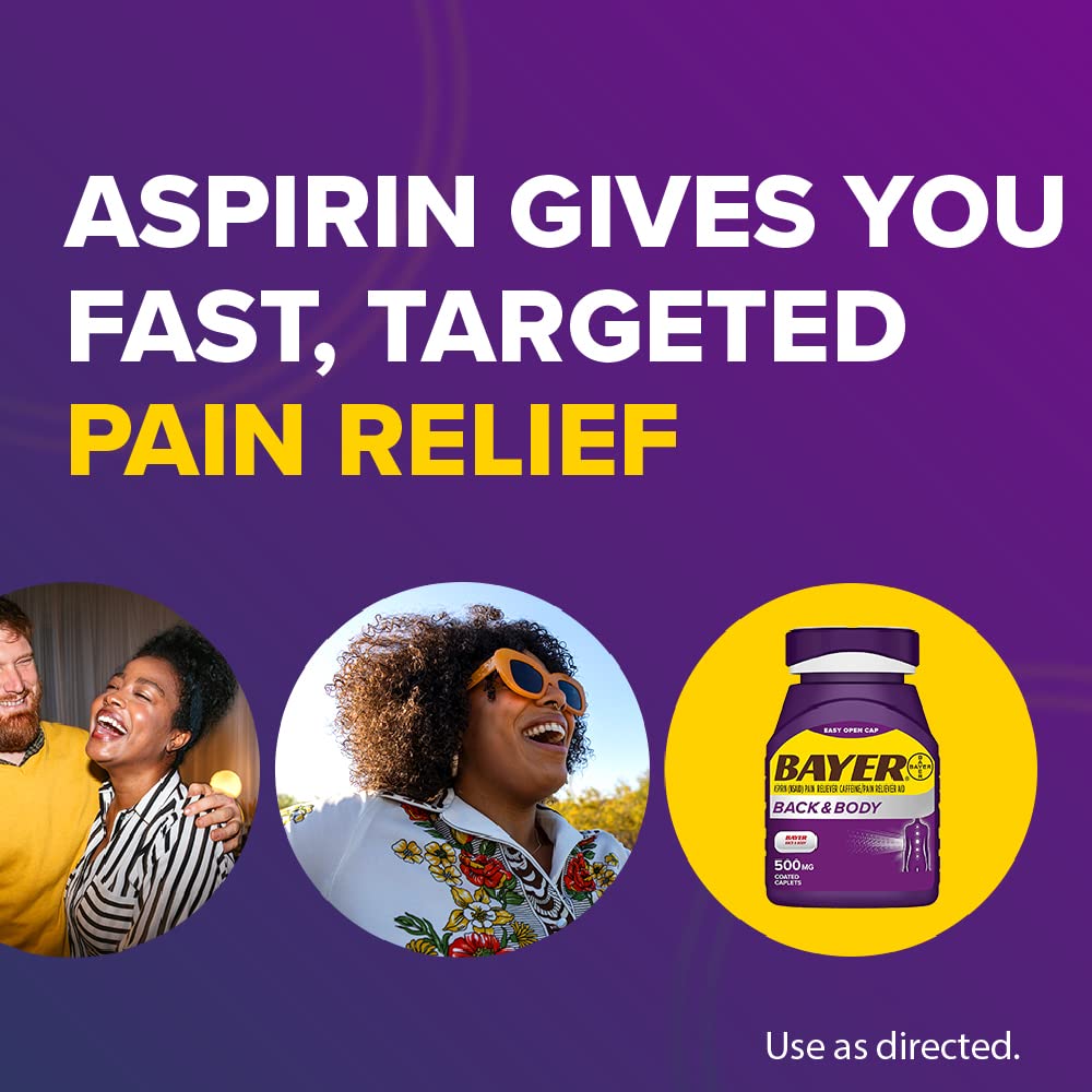 Bayer Back & Body 500mg Aspirin Plus Caffeine for Powerful Pain Relief, 200 Coated Caplets - FENGGESTORE20