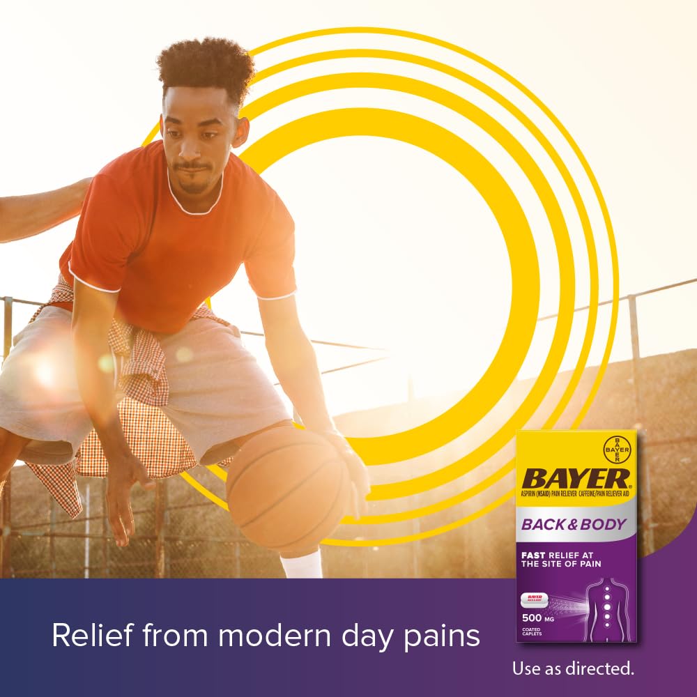 Bayer Back & Body 500mg Aspirin Plus Caffeine for Powerful Pain Relief, 200 Coated Caplets - FENGGESTORE20