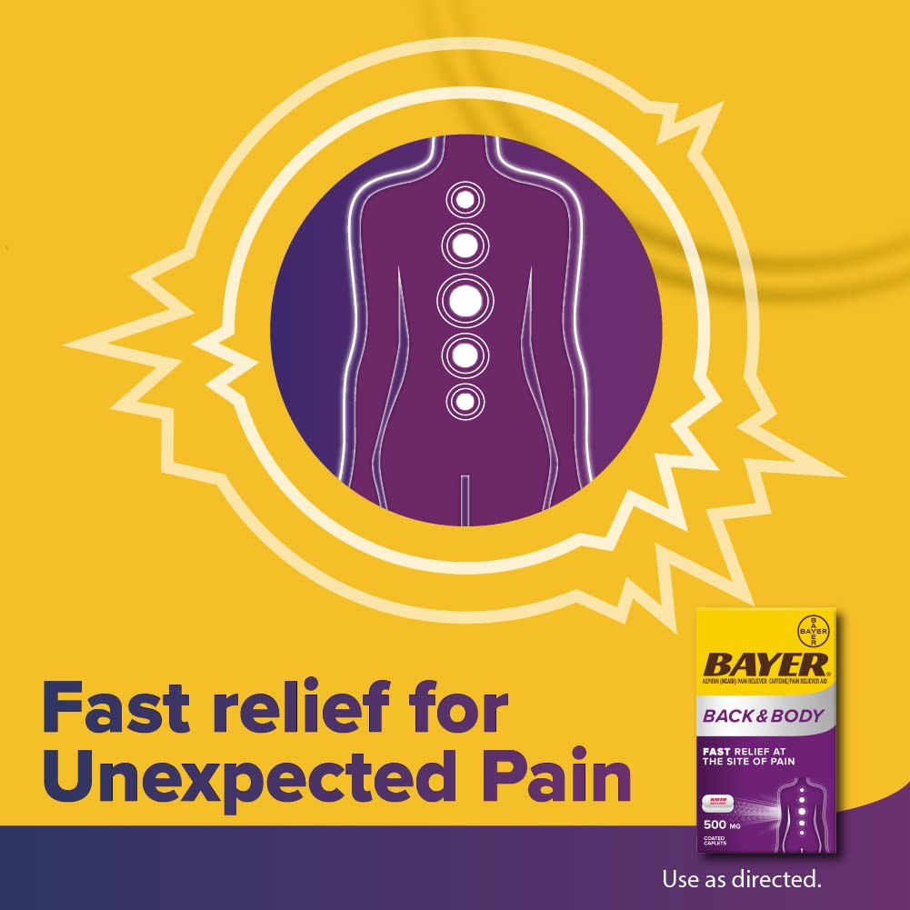 Bayer Back & Body 500mg Aspirin Plus Caffeine for Powerful Pain Relief, 200 Coated Caplets - FENGGESTORE20