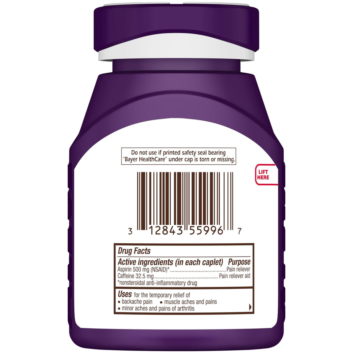Bayer Back & Body 500mg Aspirin Plus Caffeine for Powerful Pain Relief, 200 Coated Caplets - FENGGESTORE20