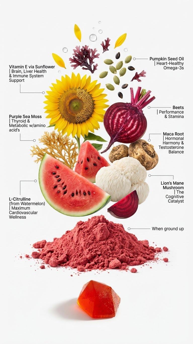 BDE Wildcrafted Sea Moss Gummy Maca Root, Beets, Lions Mane Mushroom, Vitamin D + E - Vegan Collagen, Zinc - FENGGESTORE20