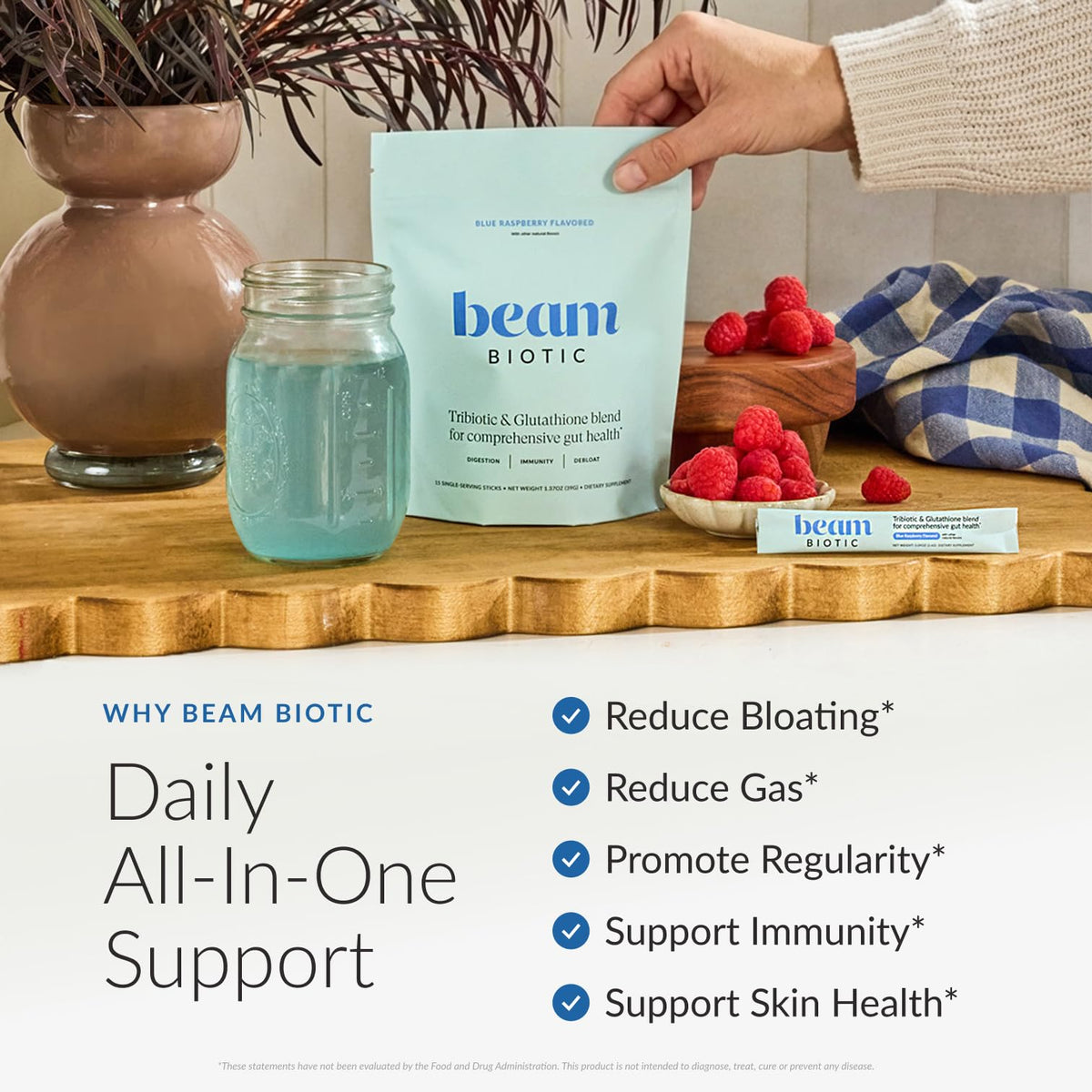 Beam Biotic Probiotics for Women – Gut Health & Digestive Health Powder with Pre, Pro & Postbiotics + Glutathione, Daily Probiotic Drink for Bloating Relief & Gut Balance - FENGGESTORE20