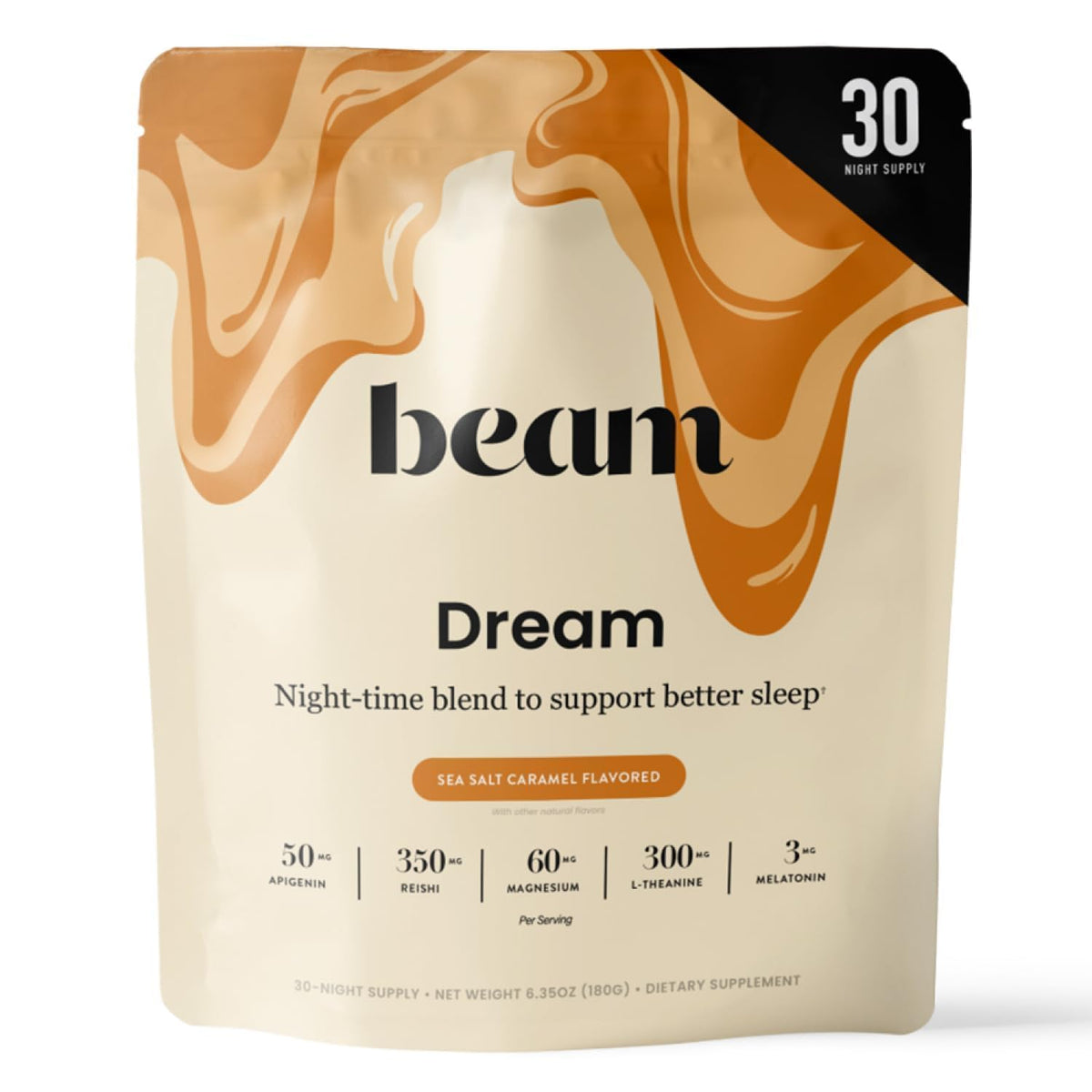 Beam Dream Sleep Powder – Sleep Aid for Adults with Melatonin, Magnesium, L-Theanine, Reishi Mushroom & Apigenin Sleep Supplement, Sleepy Cocoa Bedtime Drink Mix, Sea Salt Caramel Flavor, 30 Servings - FENGGESTORE20