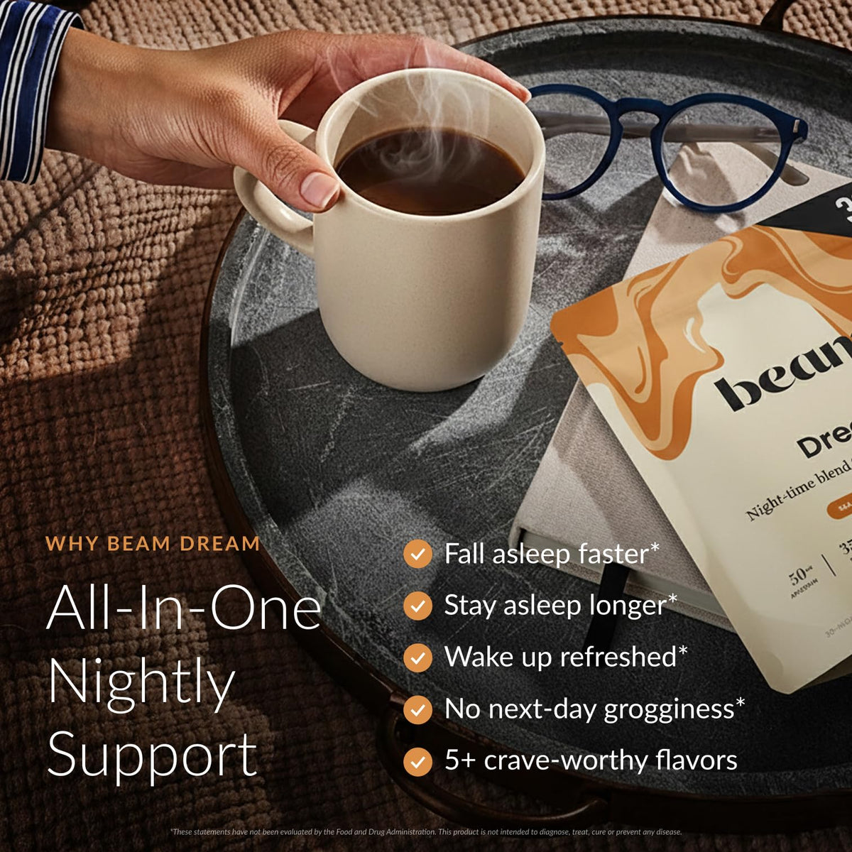 Beam Dream Sleep Powder – Sleep Aid for Adults with Melatonin, Magnesium, L-Theanine, Reishi Mushroom & Apigenin Sleep Supplement, Sleepy Cocoa Bedtime Drink Mix, Sea Salt Caramel Flavor, 30 Servings - FENGGESTORE20