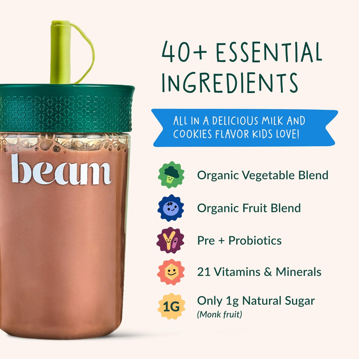 Beam Kids Multivitamin Powder – Kids Vitamins with Greens, Probiotic & Prebiotic, Immune Support for Children & Toddlers, No Artificial Sweeteners, For Picky Eaters, - FENGGESTORE20