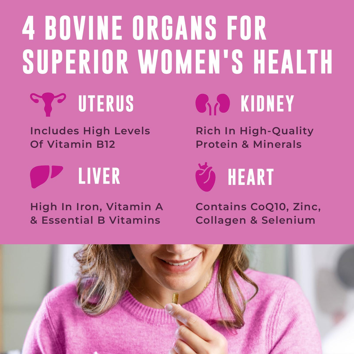 Beef Organ Supplement for Women - Beef Liver, Kidney, Heart and Uterus Tissue, Supports Women's Overall Energy and Health - Pasture Raised in New Zealand - FENGGESTORE20