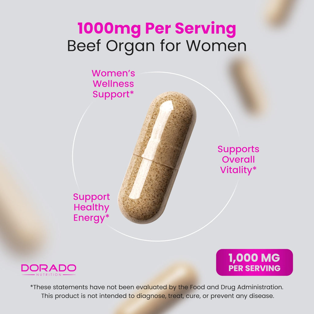 Beef Organ Supplement for Women - Grass Fed Beef Liver, Heart, Kidney & Uterus 1000mg - FENGGESTORE20