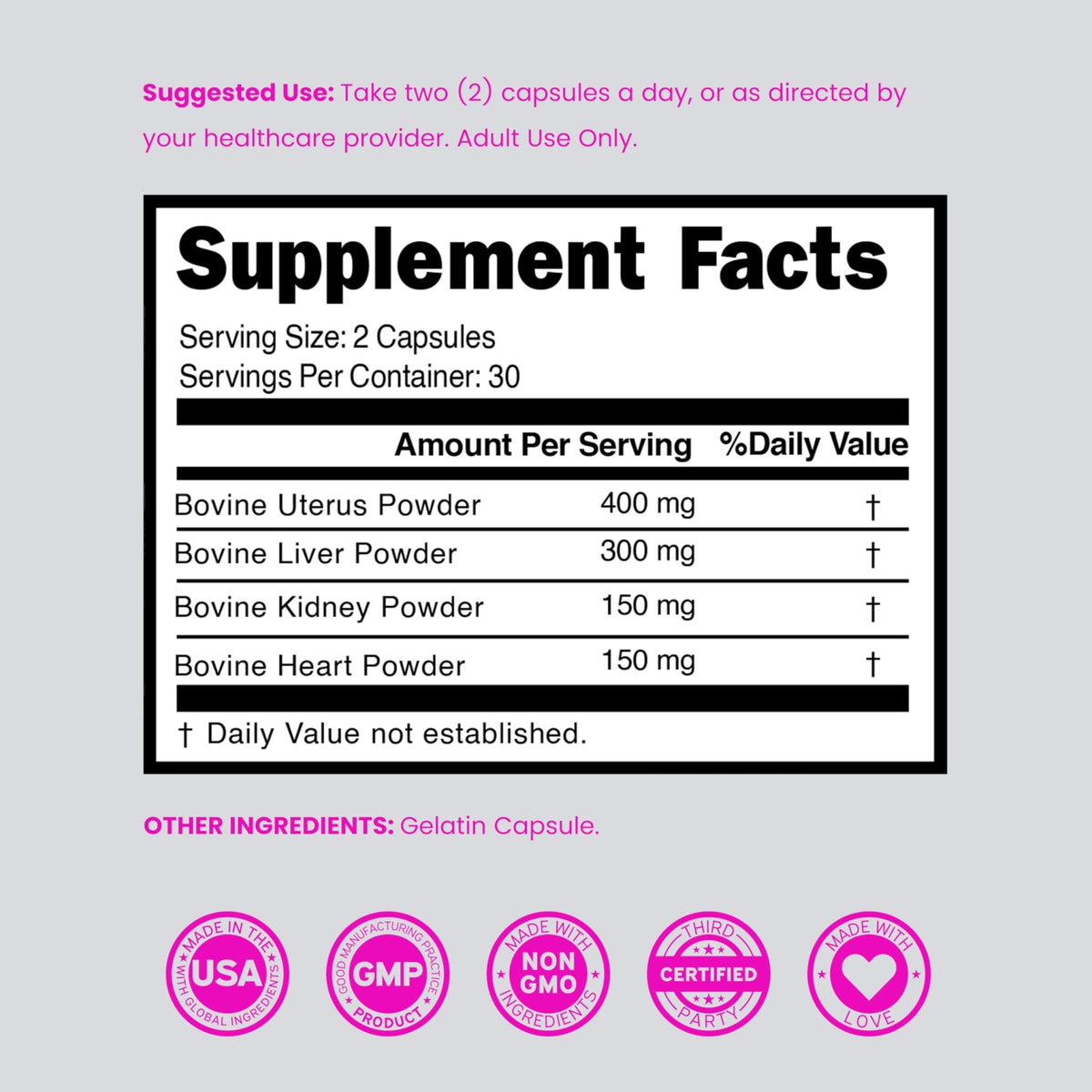 Beef Organ Supplement for Women - Grass Fed Beef Liver, Heart, Kidney & Uterus 1000mg - FENGGESTORE20