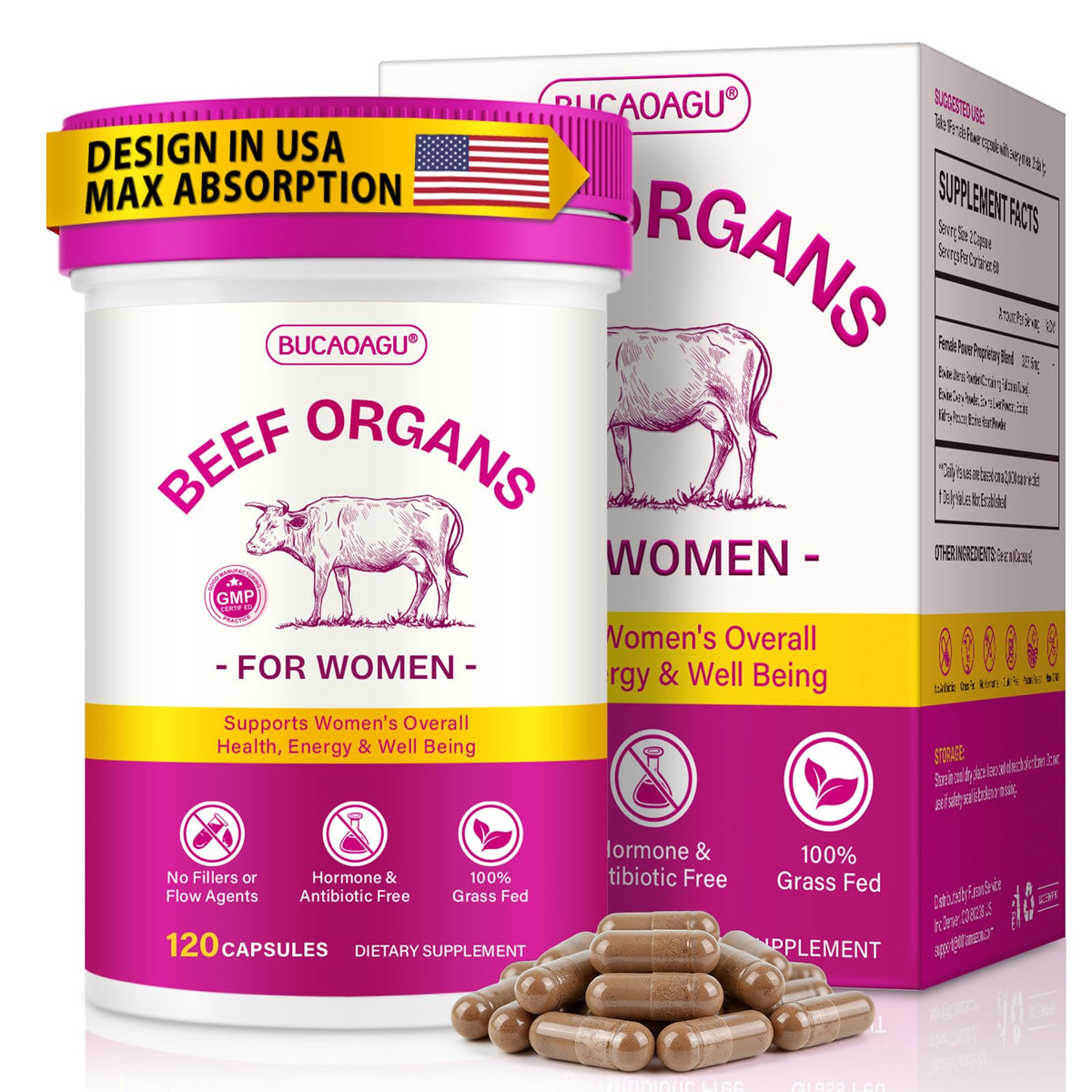 Beef Organ Supplement for Women - Grass-Fed Beef Liver, Kidney, Heart, Uterus, Ovary - Supports Female Energy & Hormone Balance - Pasture Raised in New Zealand - FENGGESTORE20