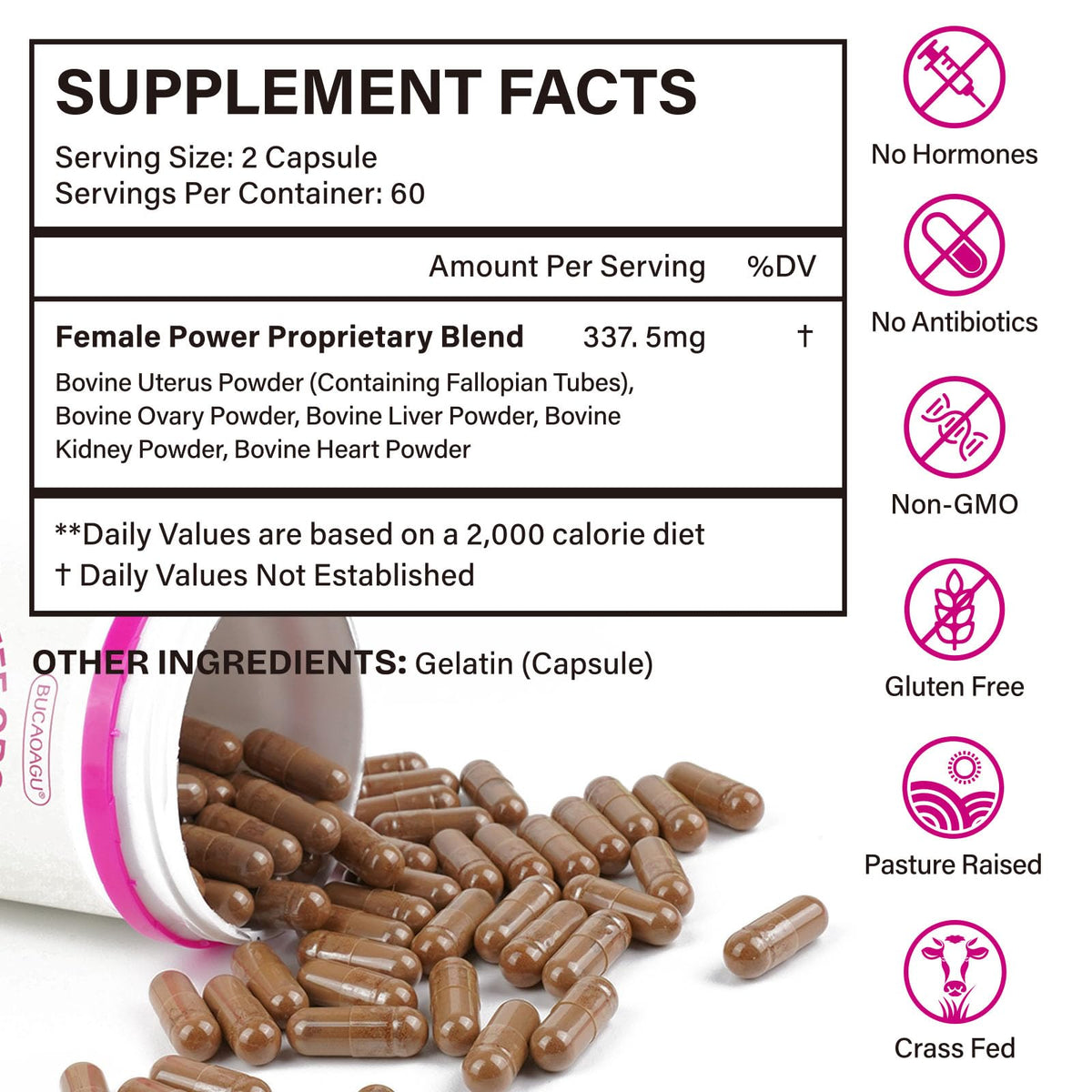 Beef Organ Supplement for Women - Grass-Fed Beef Liver, Kidney, Heart, Uterus, Ovary - Supports Female Energy & Hormone Balance - Pasture Raised in New Zealand - FENGGESTORE20
