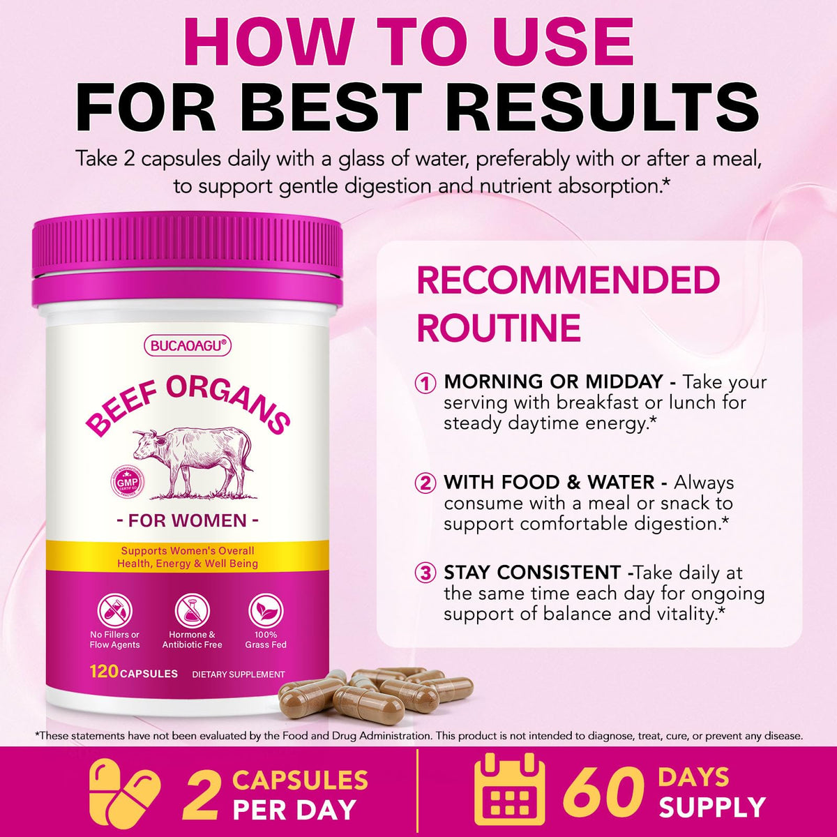 Beef Organ Supplement for Women - Grass-Fed Beef Liver, Kidney, Heart, Uterus, Ovary - Supports Female Energy & Hormone Balance - Pasture Raised in New Zealand - FENGGESTORE20