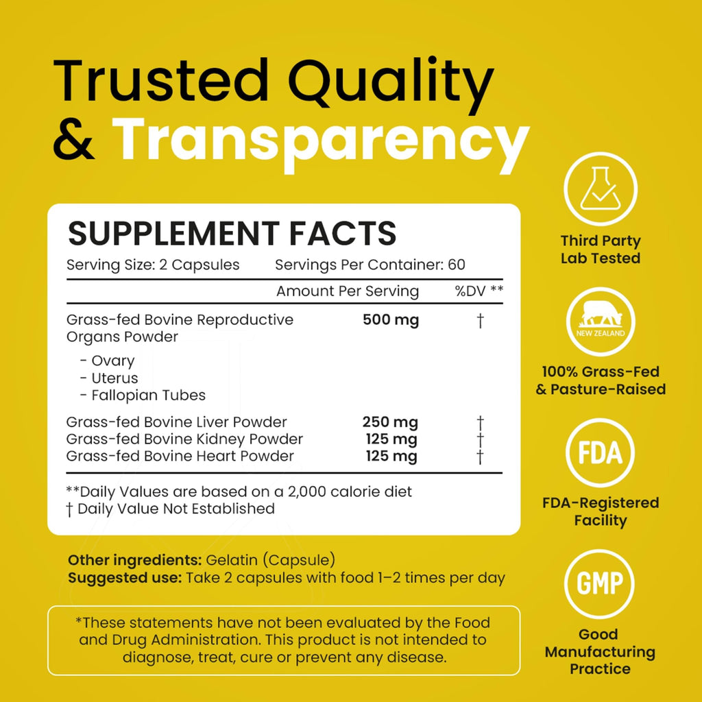 Beef Organ Supplement for Women – Grass Fed Liver, Uterus, Ovary, Heart, Kidney – 30+ Nutrients to Support Hormone Balance, Cycle Health, Energy, Immunity - FENGGESTORE20